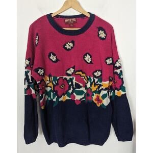 Vintage Large American Eagle Outfitters For Her Heavy Sweater Flowers Pink (6)